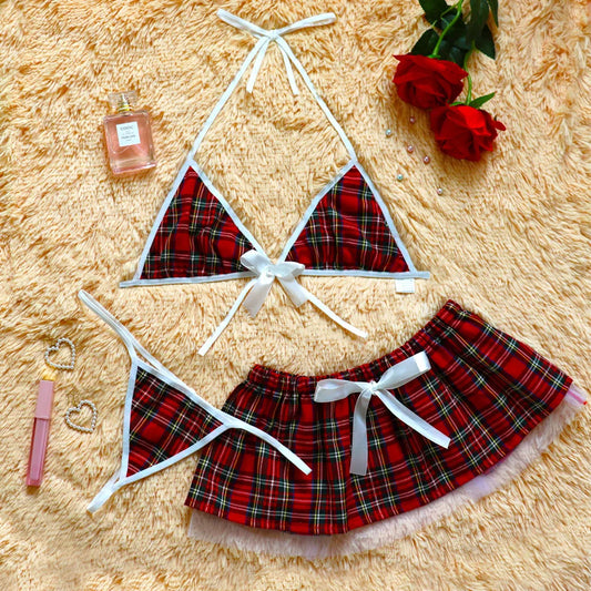 Schoolgirl Cosplay Lingerie Set | Floral Bra & Brief